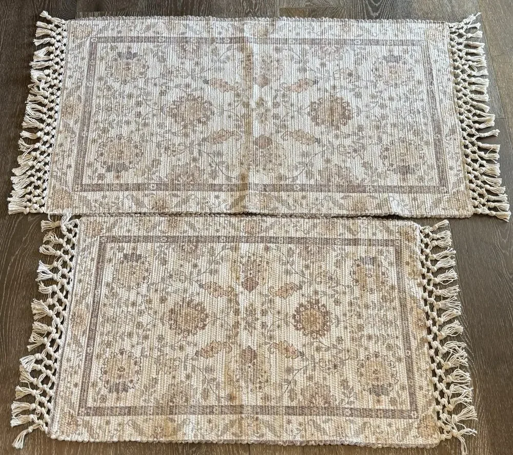 Jaipur Rugs Set 2 Woven Cotton Jute Floral Rug Neutral Knotted Fringe Two Sizes